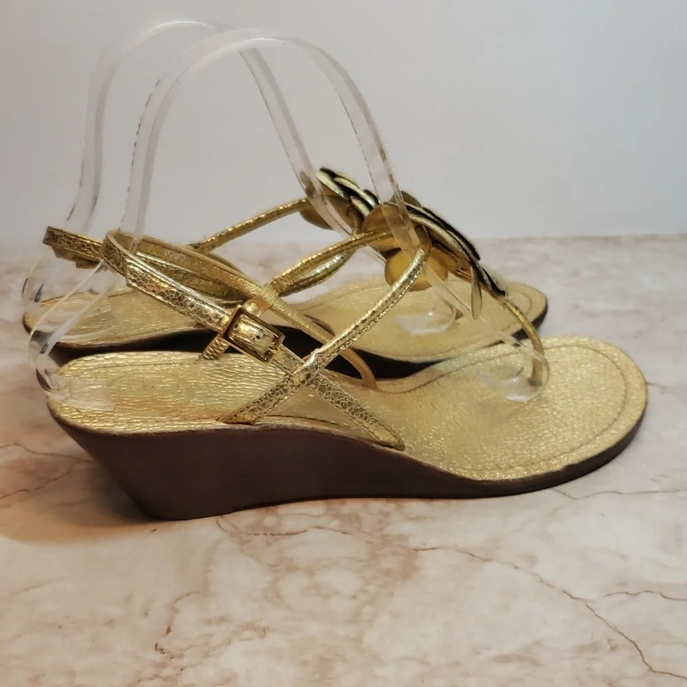 Tory Burch Gold Toe Hook Slingback Wedges Women's Sandals Size 7.5